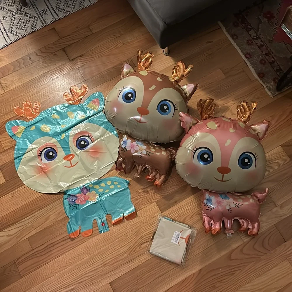 NWT 3 Adorable Foil Woodland Deer Balloons Kawaii